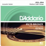 Daddario EZ920 85/15 Bronze Great American Acoustic Guitar Strings, Medium Light, 12-54