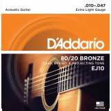 Daddario EJ10 Bronze Acoustic Guitar Strings, Extra Light, 10-47