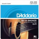 Daddario EJ11 80/20 Bronze Acoustic Guitar Strings, Light, 12-53