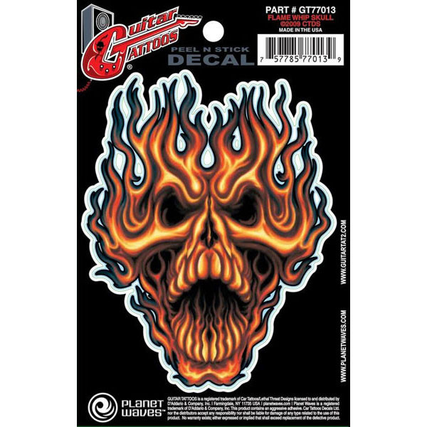 Planet Waves Guitar Tattoo, Flame Whip Skull