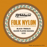 EJ32 Folk Nylon, Ball End, Silver Wound/Black Nylon Trebles100